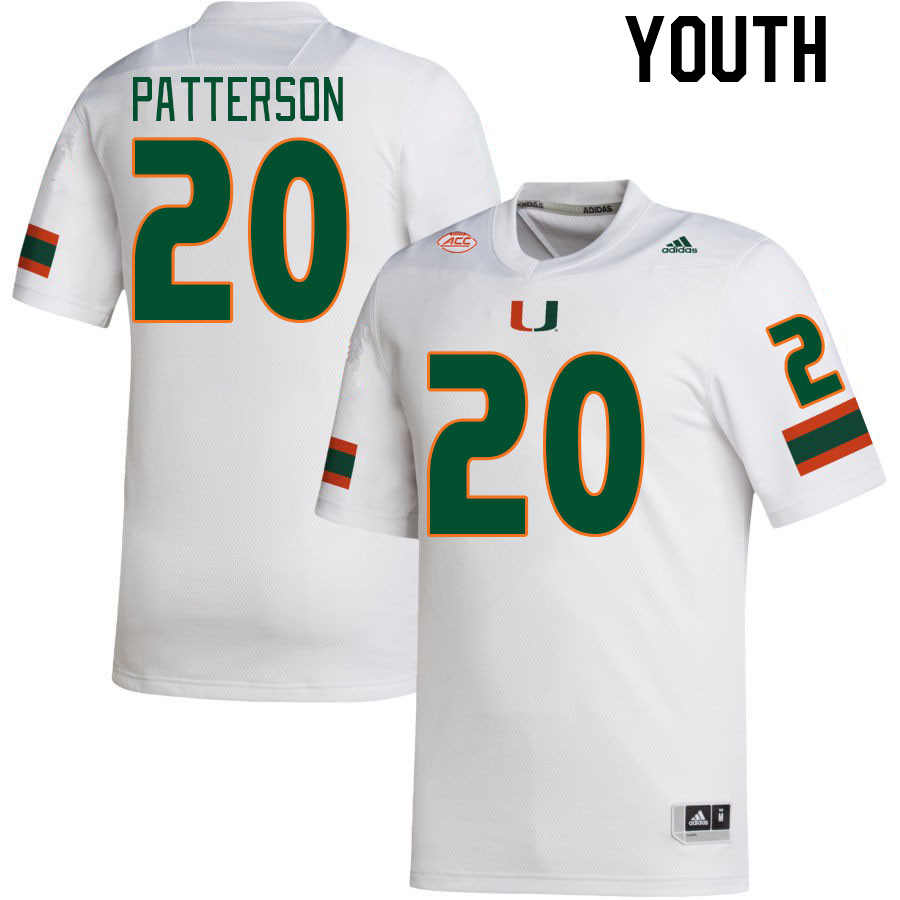 Youth #20 Zaquan Patterson Miami Hurricanes College Football Jerseys Stitched-White